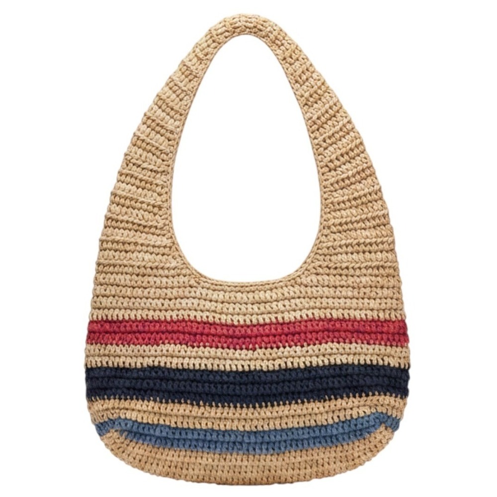 Target Striped Raffia Hobo Bag Women OS Tan Red Blue NEW Tote Universal‎ Thread